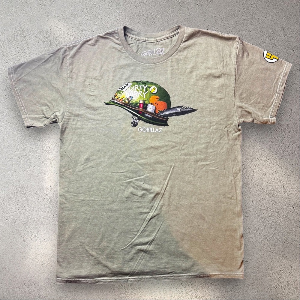 Gorillaz Dirty Harry Graphic T-Shirt Military Green Mens Medium Band Tee Cotton